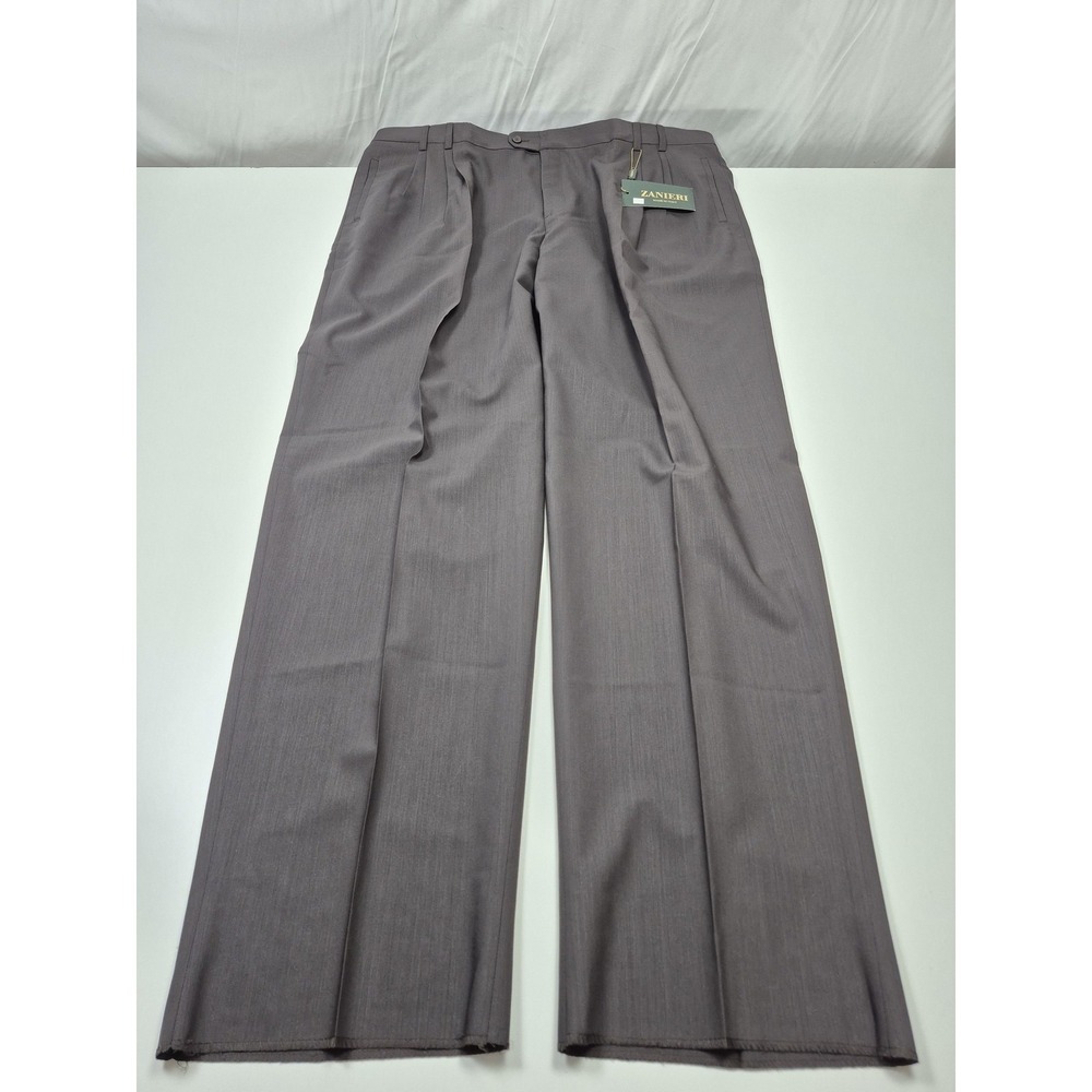 VTG Zanieri Dress Pants Mens 46x36 Gray Wool Pleated Straight Unhemmed Italy